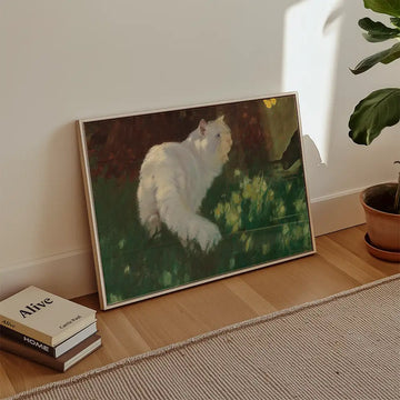 Gato Blanco y Mariposas (Prado) — póster en una ambientación de ejemplo; marco no incluido