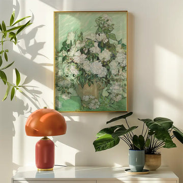 Rosas (Van Gogh — Jarrón de Cerámica) — póster en una ambientación de ejemplo; marco no incluido