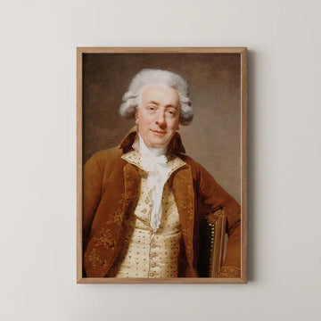 Portrait of a gentleman in an elegant brown coat with a white cravat, framed in a wooden frame, ideal for art enthusiasts and home decor.