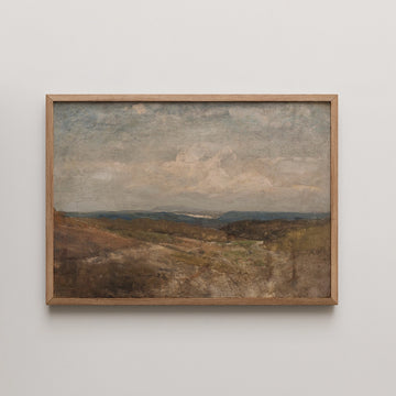 Henri Joseph Harpignies landscape painting titled Paysage de collines, showing rolling brown hills and a distant valley under a pale streaked sky.