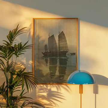 Binnenmeer Segelboote Nebel – Poster in einem Beispiel-Arrangement; Rahmen nicht im Lieferumfang