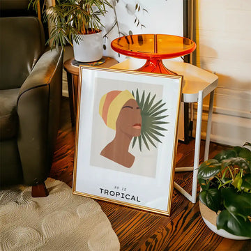 Woman with Striped Headwrap and Palm — poster in an example room arrangement; frame not included