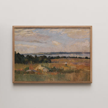 Christian Adam Landenberger landscape painting titled Herbststimmung am Untersee, a figure walking beside a hazy autumn lake.