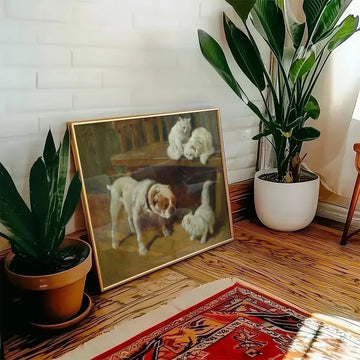 Perro y Gatos — póster en una ambientación de ejemplo; marco no incluido