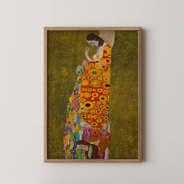 Framed painting featuring a colorful woman in a patterned dress, surrounded by abstract figures, set against a textured green background.