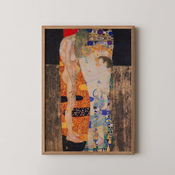 Framed painting showcasing a romantic figure composition with vibrant colors and intricate patterns.