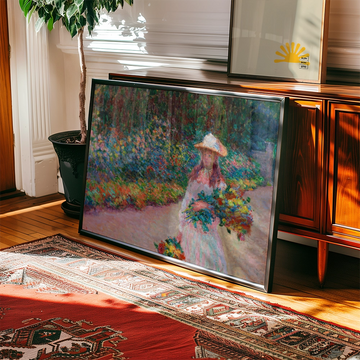 Jeune fille dans le jardin de Giverny — póster en una ambientación de ejemplo; marco no incluido