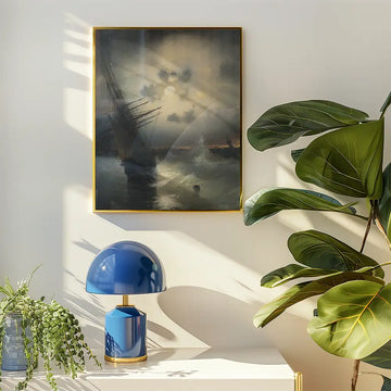 Sailing Shipon the Sea at Moonlight — poster in an example room arrangement; frame not included