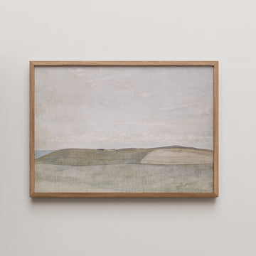 Vilhelm Hammershøi landscape painting titled Rosnes Peninsula, showing a low grey green hill above open water under a muted grey sky.
