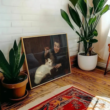 Retrato de una Niña con Gato — póster en una ambientación de ejemplo; marco no incluido
