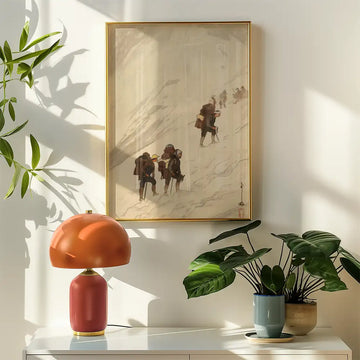 Twelve Scenes in the Japanese Alps Climbing Snow Valley, Mt. Harinoki — poster in an example room arrangement; frame not included